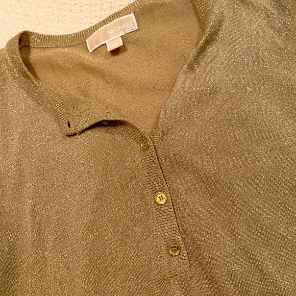 NOT FOR SALE Michael Kors long Sleeve Gold Metallic Henley - Picture 3 of 5
